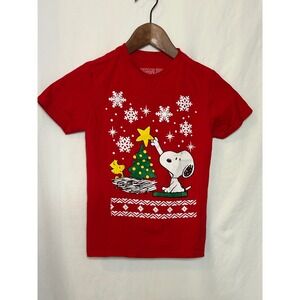 Kids Red Peanuts Snoopy Woodstock Christmas Tree Ugly Sweater Style T-Shirt
